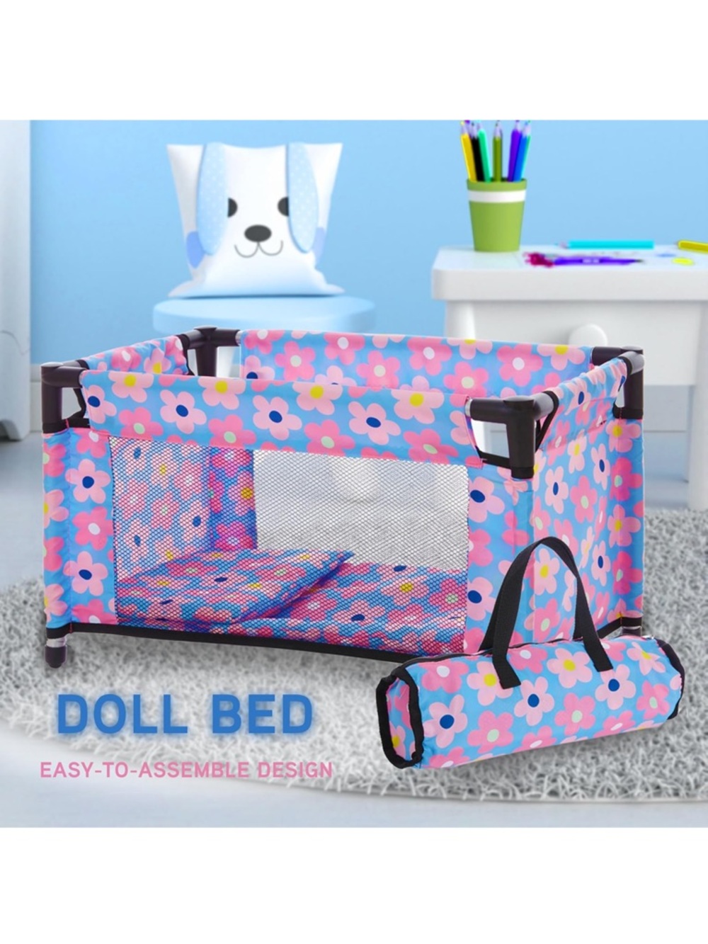 Pink Floral Doll Accessory Playset with Stroller, High Chair & Playpen - Picture 3 of 4